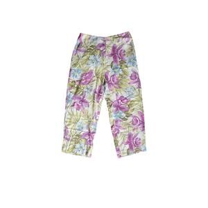 Kate Hill 100% Silk Tropical Floral Hawaiian Resort Coastal Grandma Pants Size S